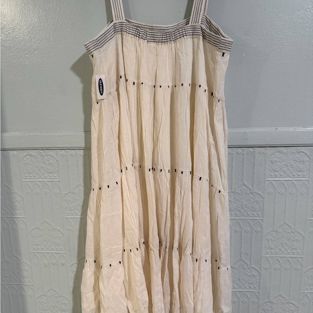 Cream Striped Accented Maxi Dress